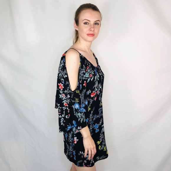 Parker Floral Open Shoulder Mini Dress Silk 0702 - Picture 2 of 7